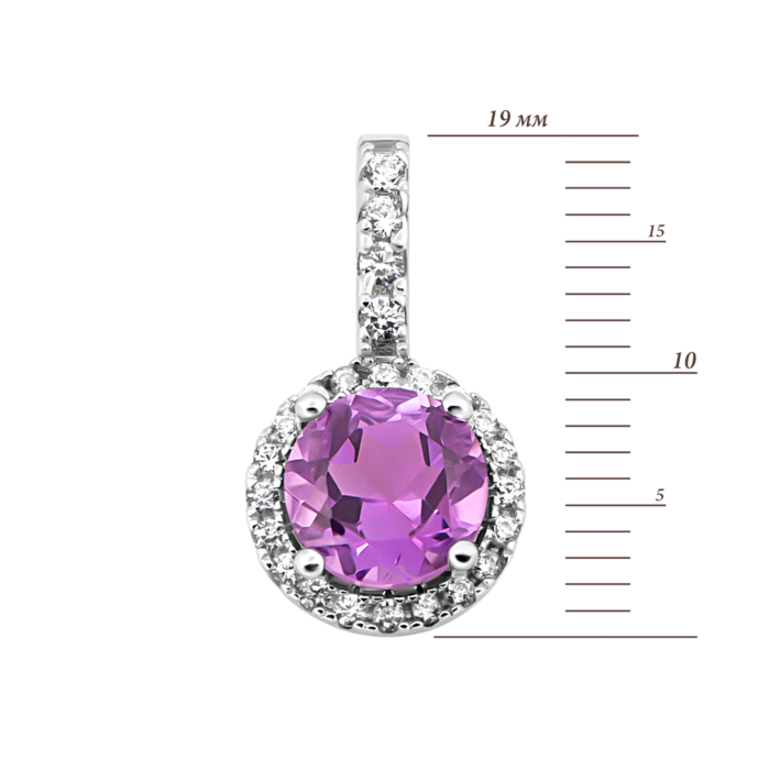 Срібна підвіска з аметистом і фіанітами. Артикул UG5SN18024 п ам