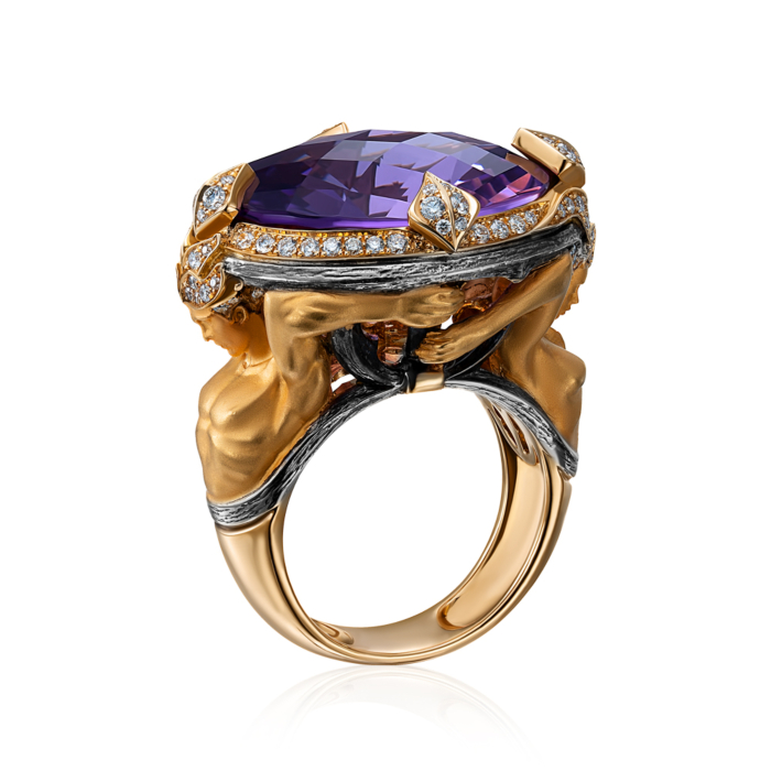 Каблучка з жовтого золота Magerit з аметистом та діамантами 1717.1-R/05/10948