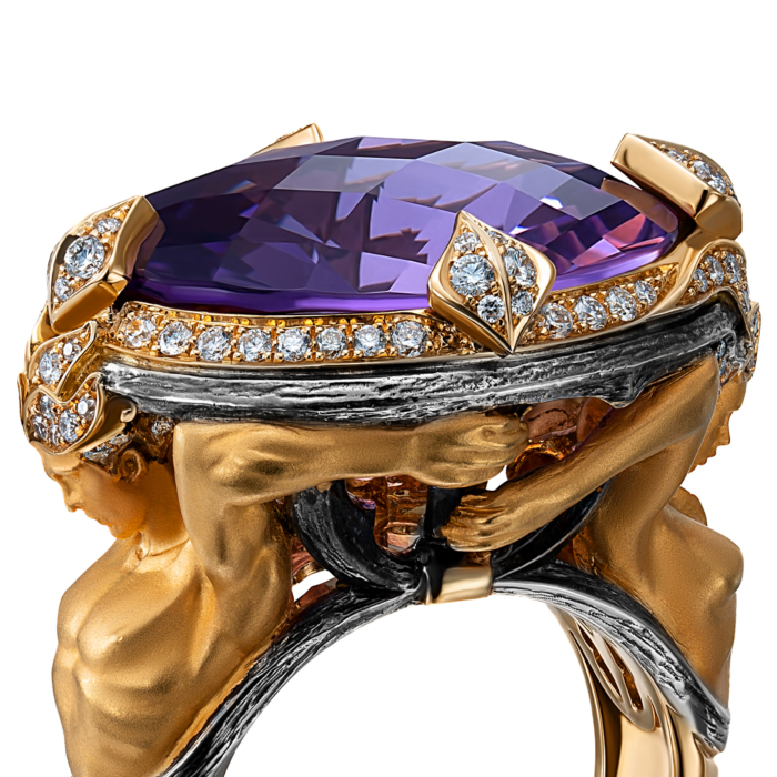 Каблучка з жовтого золота Magerit з аметистом та діамантами 1717.1-R/05/10948