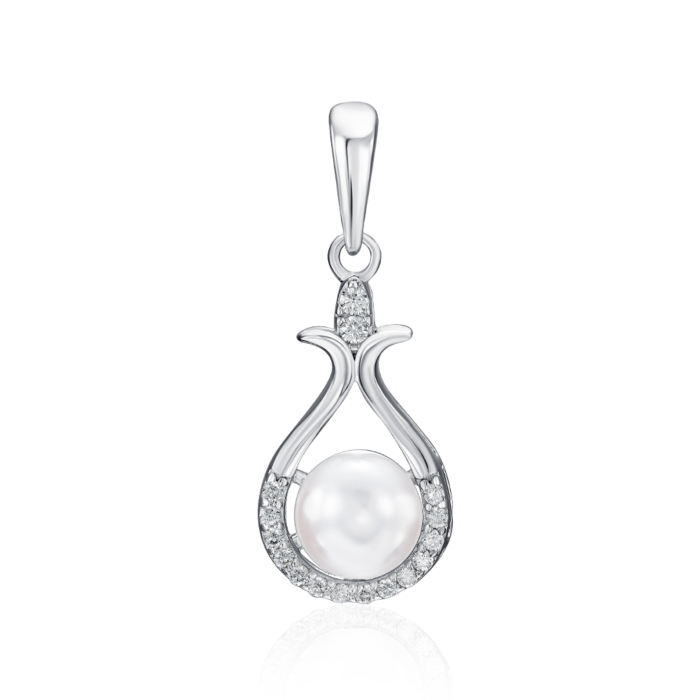 Срібна підвіска з перлиною та фіанітами. Артикул SP00390-P/12/2649