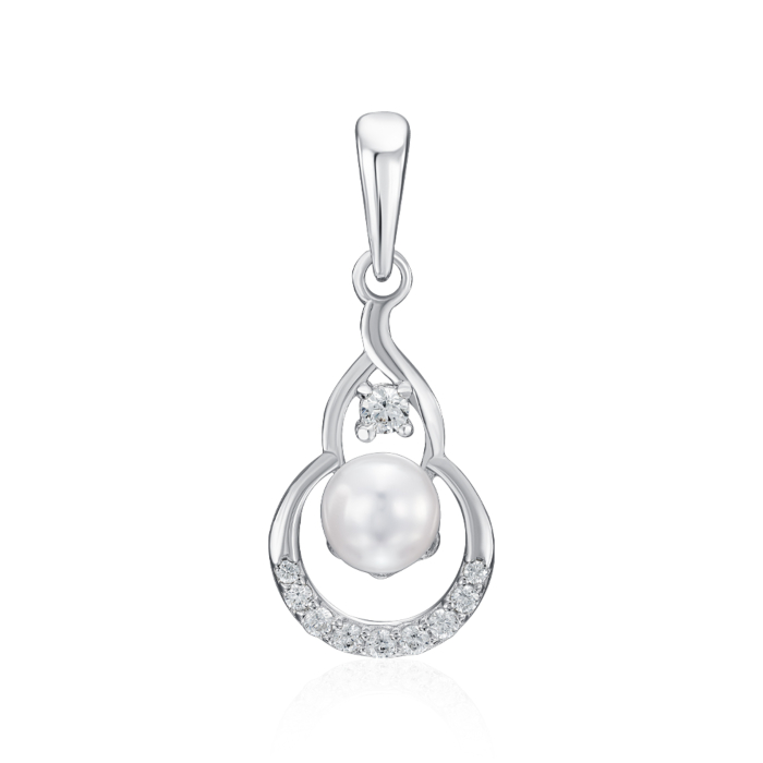 Срібна підвіска з перлиною та фіанітами. Артикул SP00449-P/12/1941