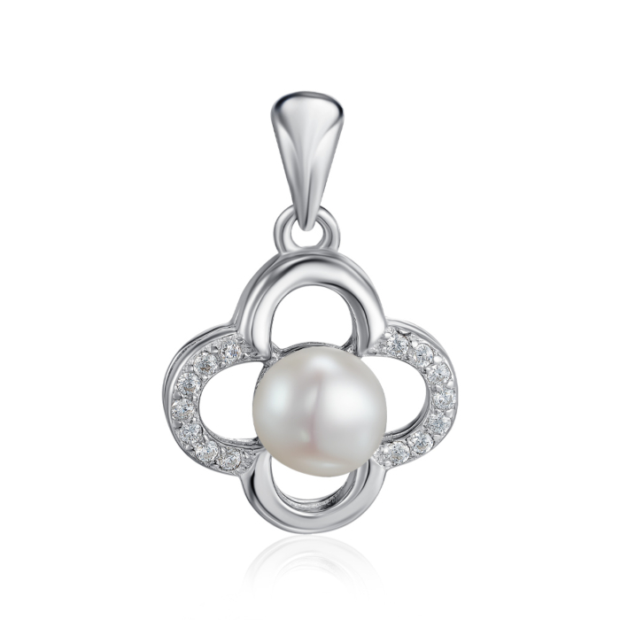 Серебряная подвеска с жемчугом и фианитами. Артикул SP00471-P/12/4968