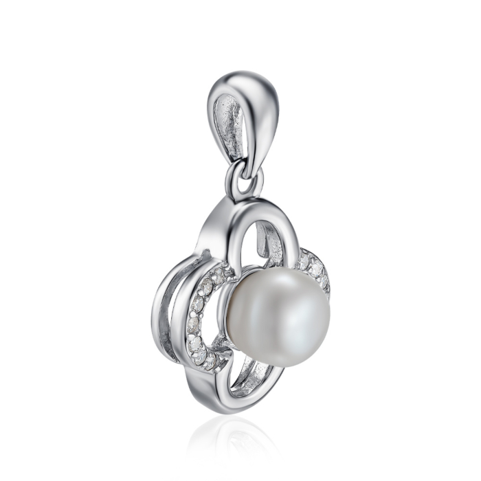 Серебряная подвеска с жемчугом и фианитами. Артикул SP00471-P/12/4968