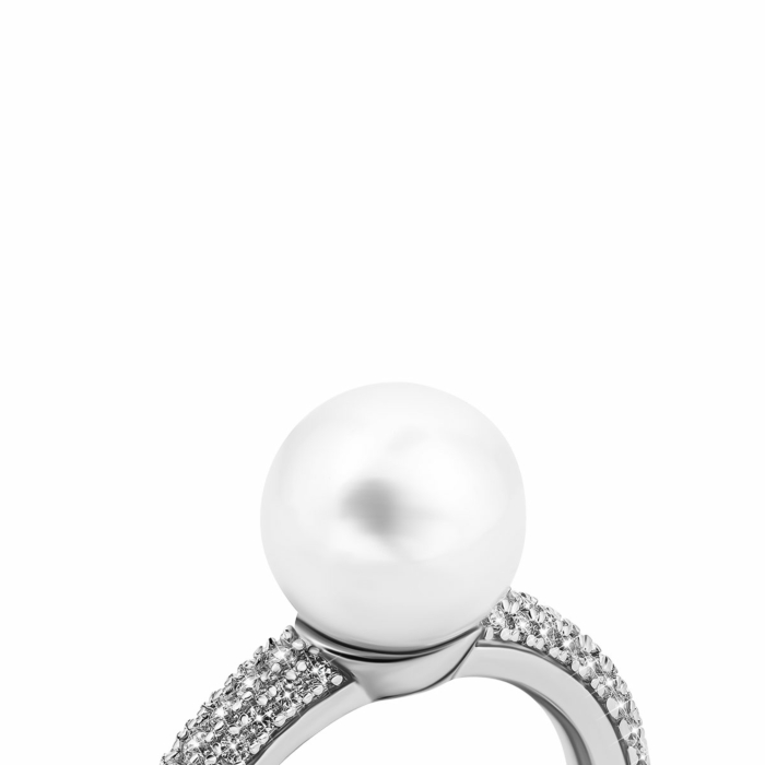 Срібна каблучка з перлиною і фіанітами. Артикул UG5SR37082