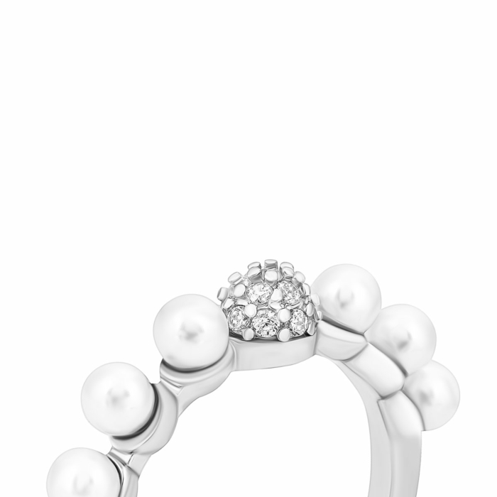 Серебряное кольцо с жемчугом и фианитами. Артикул UG5SR38475-W