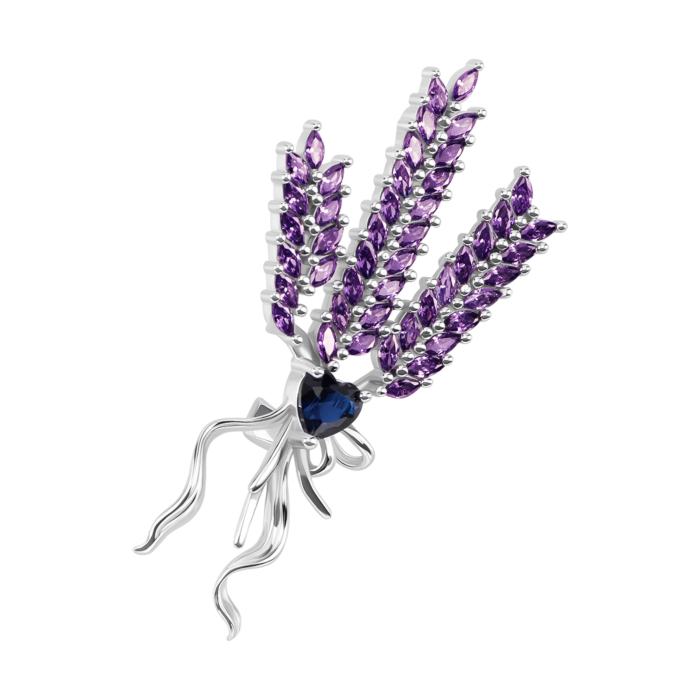 Срібна брошка-булавка з фіанітами. Артикул UG5TH00150