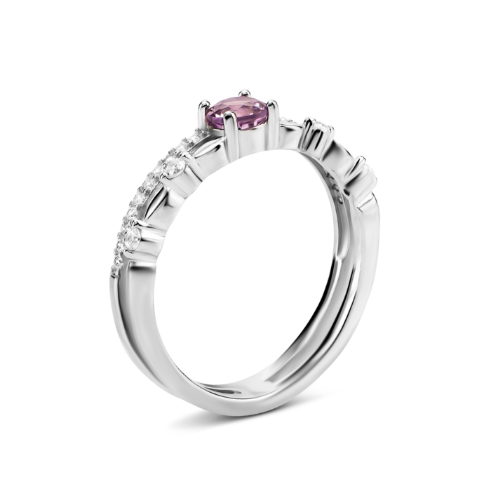 Серебряное кольцо с аметистом и фианитами. Артикул UG5SZDR92153-1