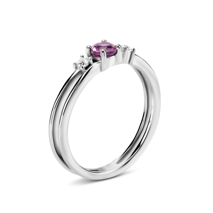 Серебряное кольцо с аметистом и фианитами. Артикул UG5SZDR92155-1