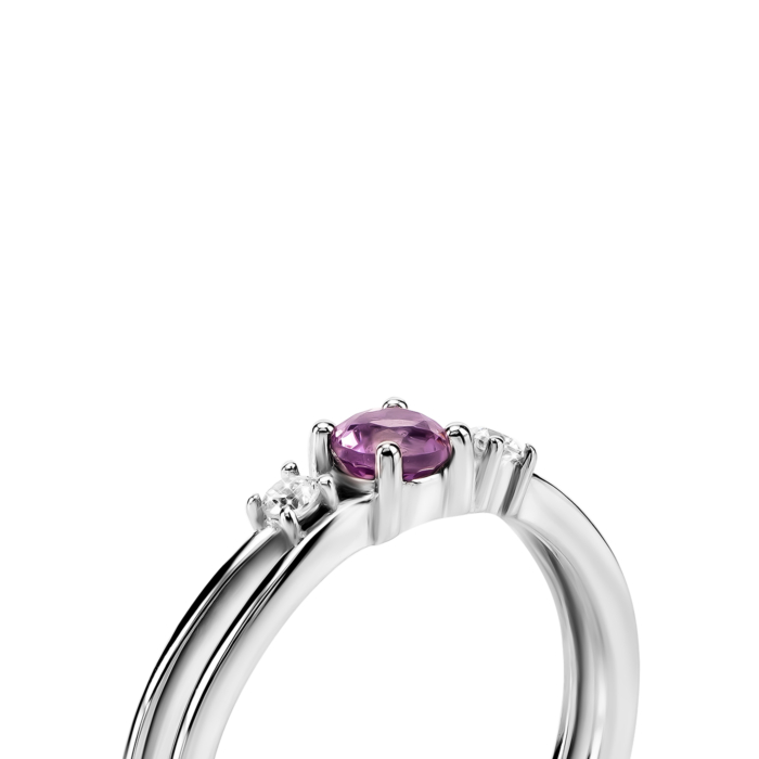 Серебряное кольцо с аметистом и фианитами. Артикул UG5SZDR92155-1