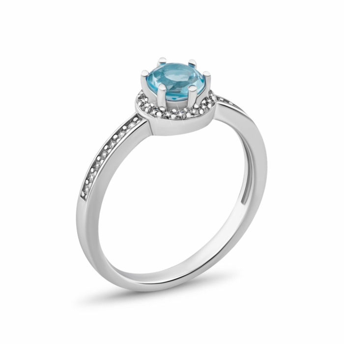 Серебряное кольцо с голубым кварцем и фианитами.Артикул UG5SZDR31900