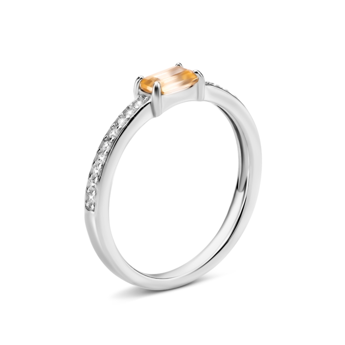 Срібна каблучка з цитрином та фіанітами. Артикул UG5SZDR92104-1