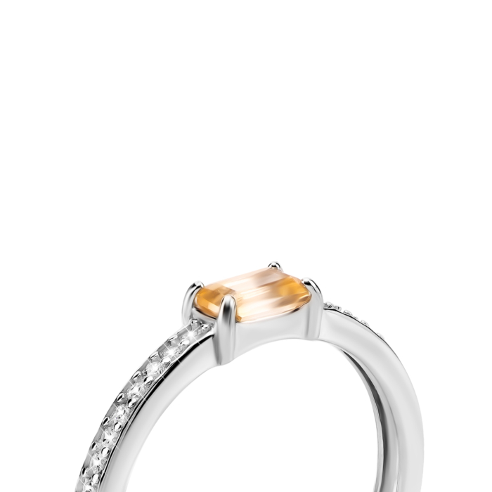 Срібна каблучка з цитрином та фіанітами. Артикул UG5SZDR92104-1