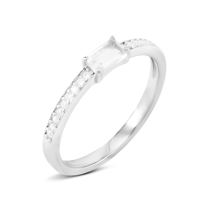 Серебряное кольцо с зелёным кварцем и фианитами. Артикул UG5SZDR92104-2