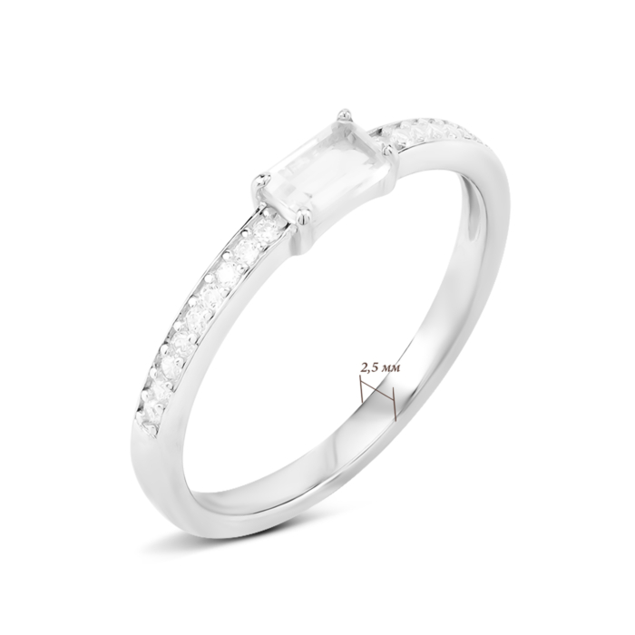 Серебряное кольцо с зелёным кварцем и фианитами. Артикул UG5SZDR92104-2