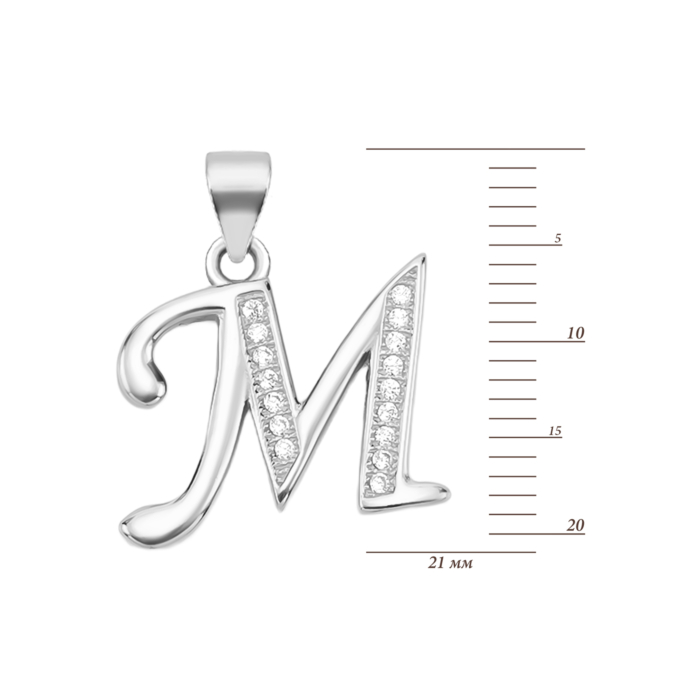 Срібна підвіска Літера М з фіанітами. Артикул UG5540129б