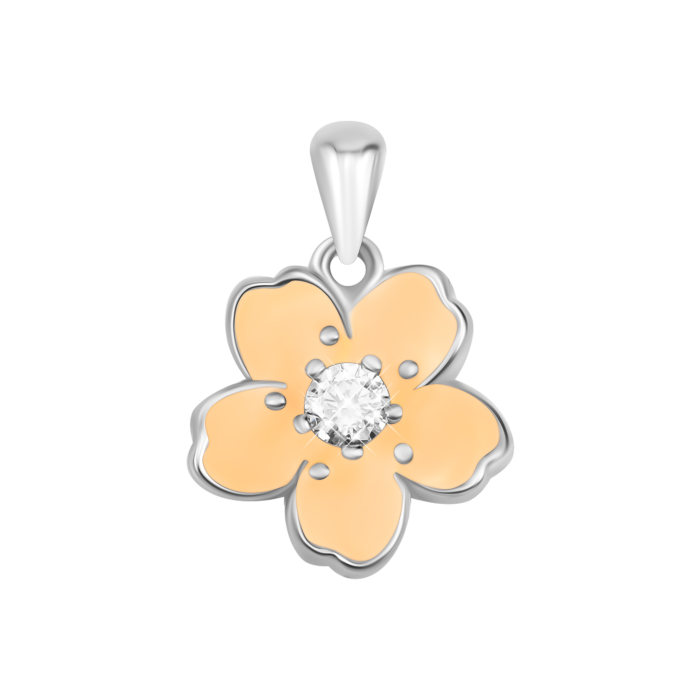 Срібна підвіска Сакура з емаллю та фіанітами. Артикул UG5SZDP03653