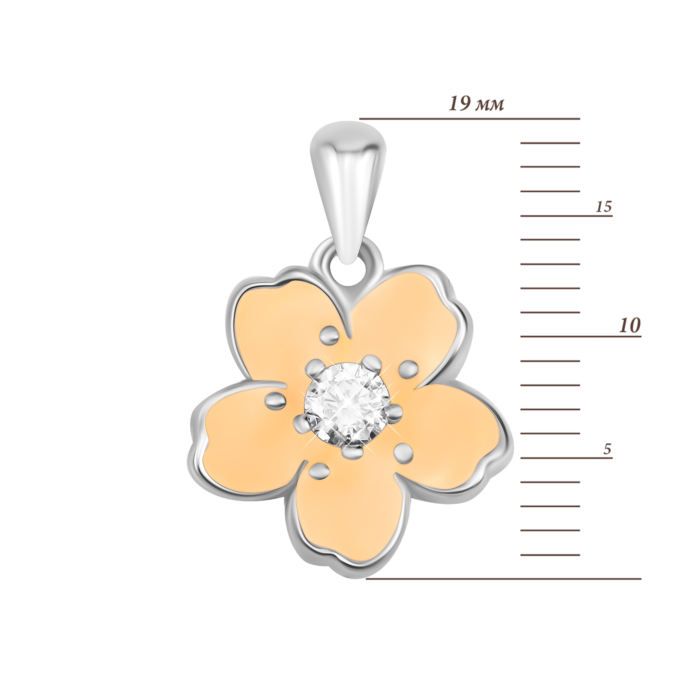 Срібна підвіска Сакура з емаллю та фіанітами. Артикул UG5SZDP03653