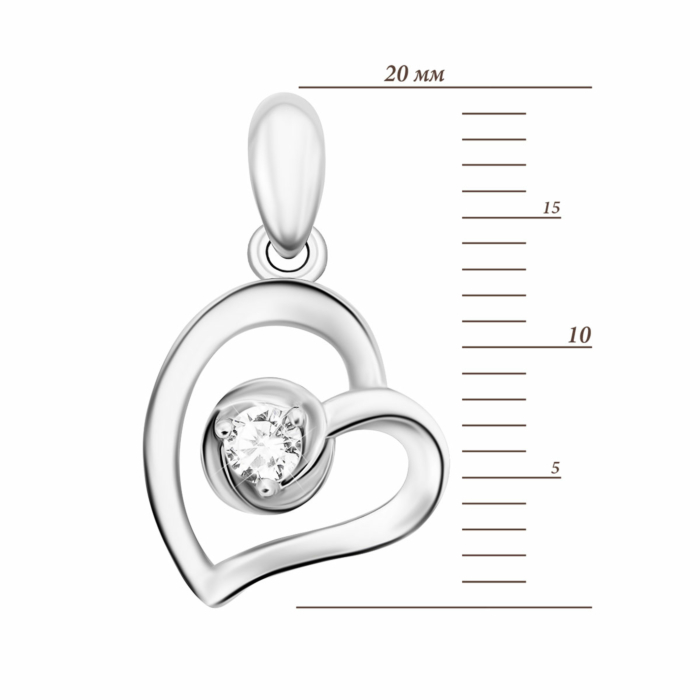 Срібна підвіска Серце з фіанітом. Артикул UG57PE39867