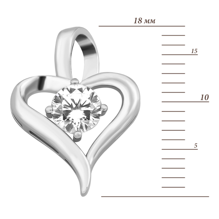 Срібна підвіска Серце з фіанітом.Артикул UG5PE40402