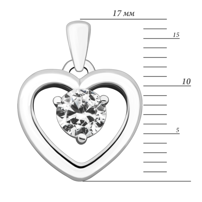 Срібна підвіска Серце з фіанітом.Артикул UG5PE41045