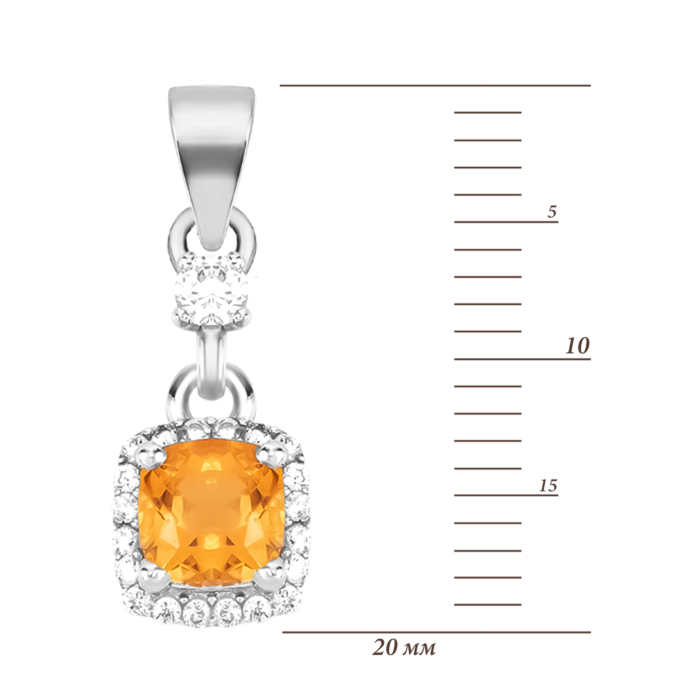 Серебряная подвеска с цитрином и фианитами. Артикул UG53028/1р-CITR