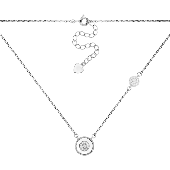 Срібне кольє з перламутром та фіанітами. Артикул UG5SZDN15566
