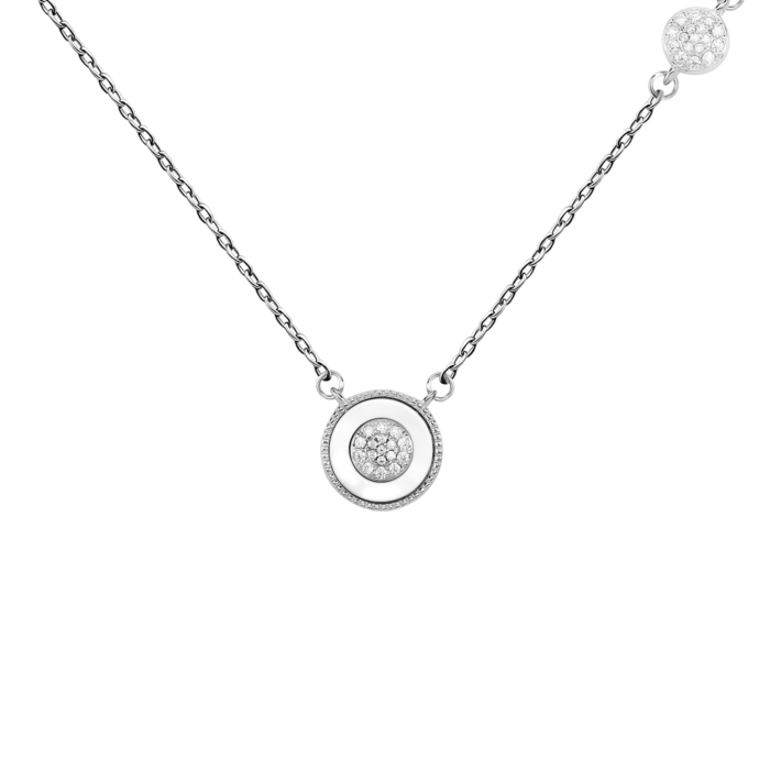 Срібне кольє з перламутром та фіанітами. Артикул UG5SZDN15566