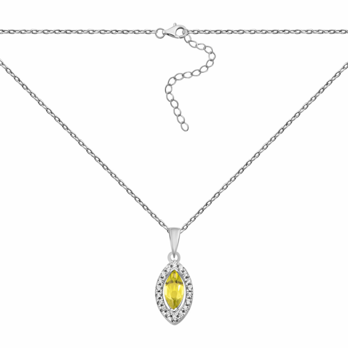 Серебряное колье с перидотом и фианитами.Артикул UG5SP18602 перидот