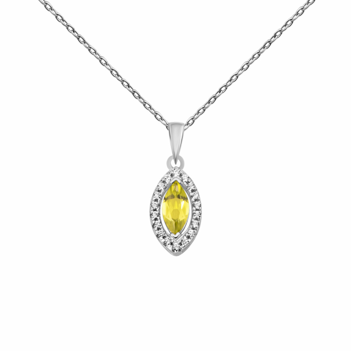Серебряное колье с перидотом и фианитами.Артикул UG5SP18602 перидот
