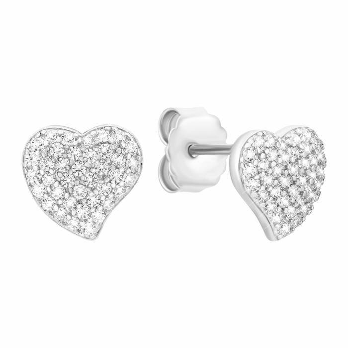Серебряные пуссеты Сердце с фианитами. Артикул UG5JB01461