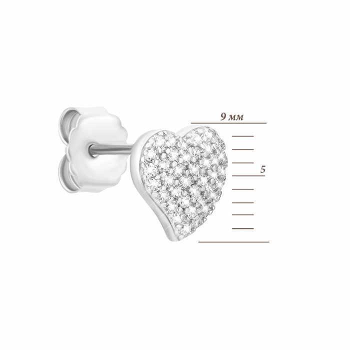 Серебряные пуссеты Сердце с фианитами. Артикул UG5JB01461