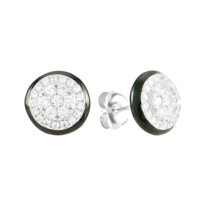 Серебряные пусеты с эмалью и фианитами. Артикул UG5SZDE21237