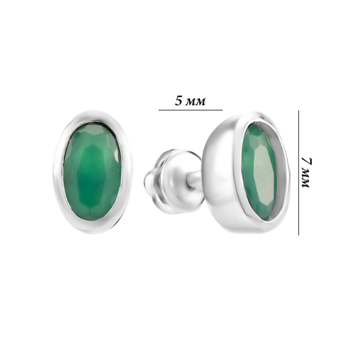 Срібні пусети з зеленим агатом. Артикул UG52668/1р-GRAG
