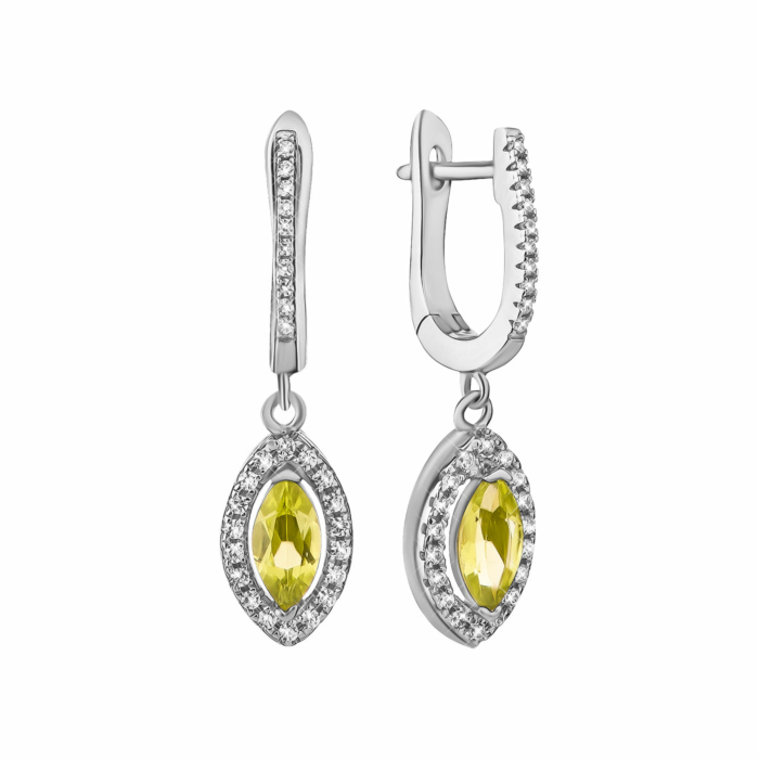 Серебряные серьги с перидотом и фианитами.Артикул UG5SE18602 с перидот