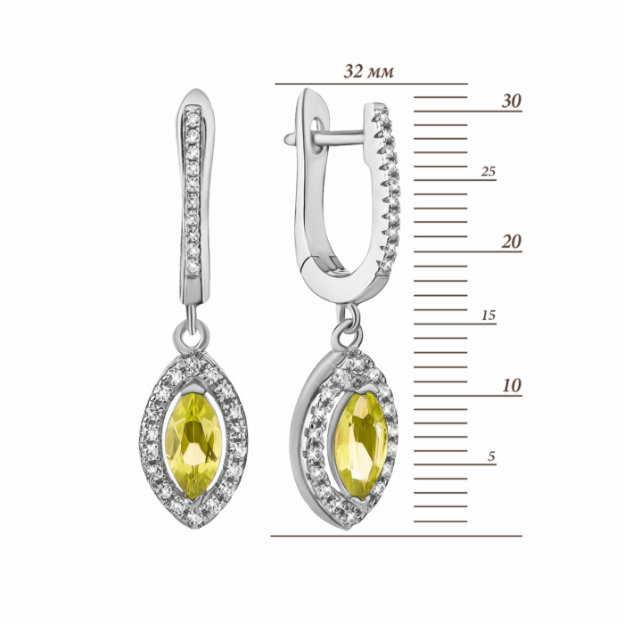 Серебряные серьги с перидотом и фианитами.Артикул UG5SE18602 с перидот