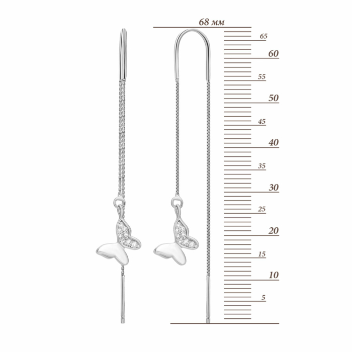 Серебряные серьги-протяжки c фианитами.Артикул UG5SE00518