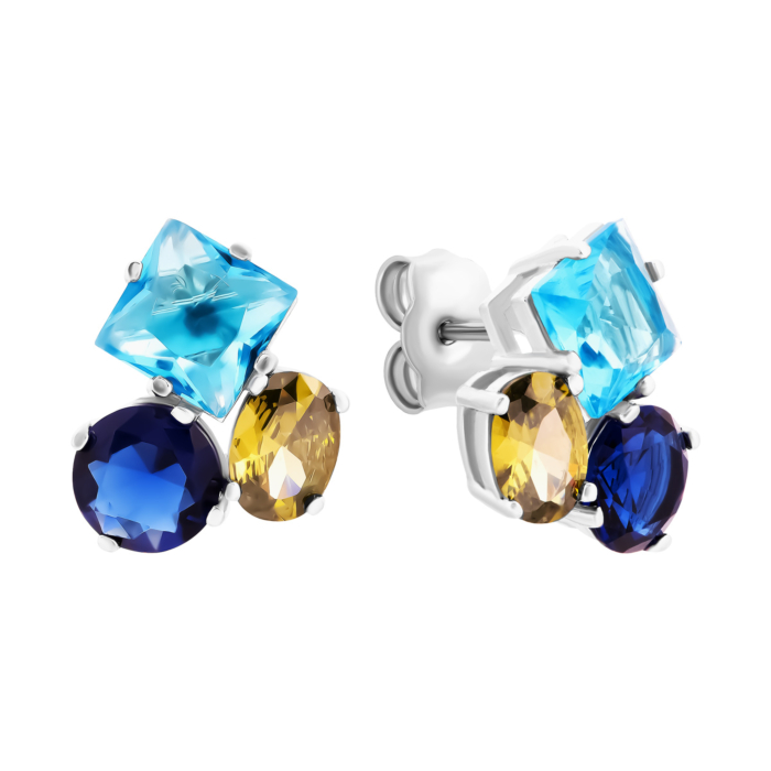 Срібні сережки-пусети з crystal.Артикул UG5SE38036-W