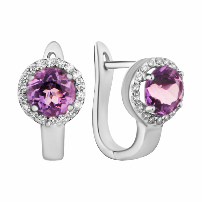 Серебряные серьги с аметистом и фианитами.Артикул UG5SE18024 с ам