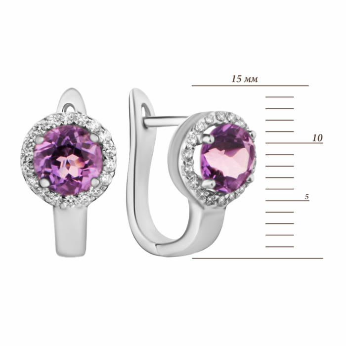 Серебряные серьги с аметистом и фианитами.Артикул UG5SE18024 с ам