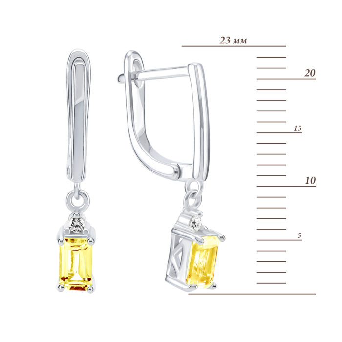 Срібні сережки-підвіски з цитрином та фіанітом. Артикул UG5SZDE15224-1