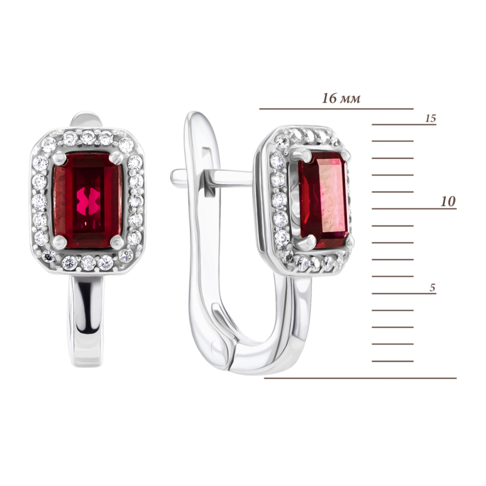 Серебряные серьги с гидротермальным рубином и фианитами. Артикул UG52603/1р-HRUB