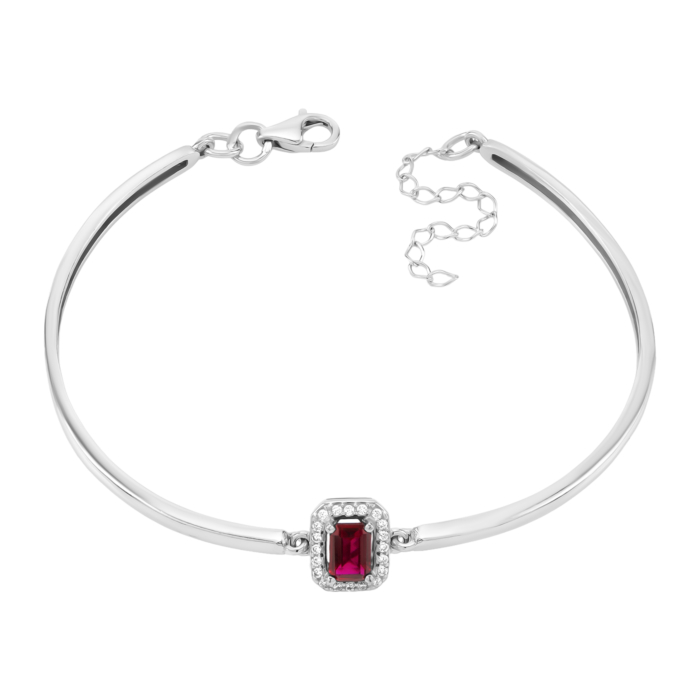 Серебряный браслет с гидротермальным рубином и фианитами. Артикул UG54247р-HRUB