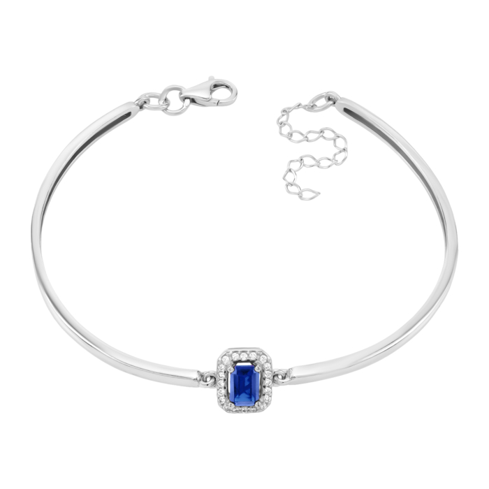 Серебряный браслет с гидротермальным сапфиром и фианитам. Артикул UG54247р-HSPH