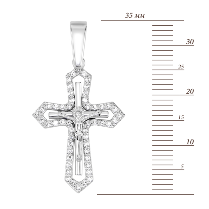 Срібний хрестик з фіанітами. Розп'яття Христове. Артикул UG52-0225.0.2