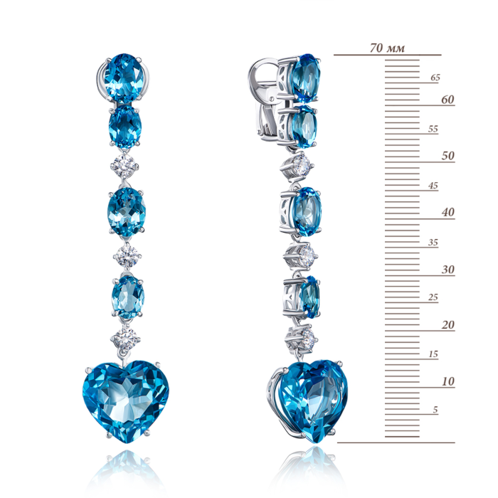 Золотые серьги-подвески с топазами и фианитами Tesori. Артикул 540066/02/1/7770