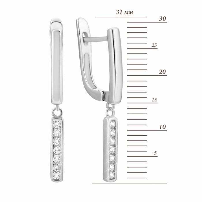 Срібні сережки-підвіски з фіанітами. Артикул UG5SZDE00261