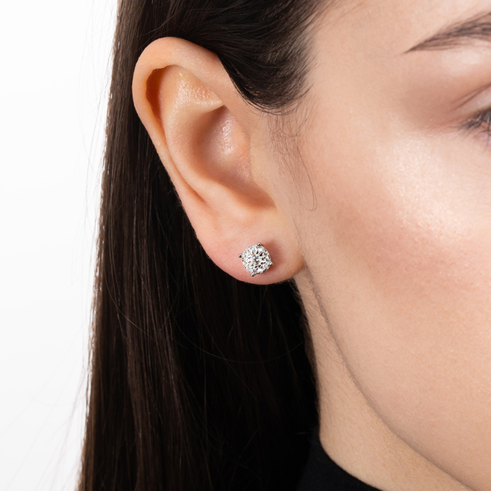 Серебряные пуссеты с фианитами. Артикул SZDE00339-E/12/1