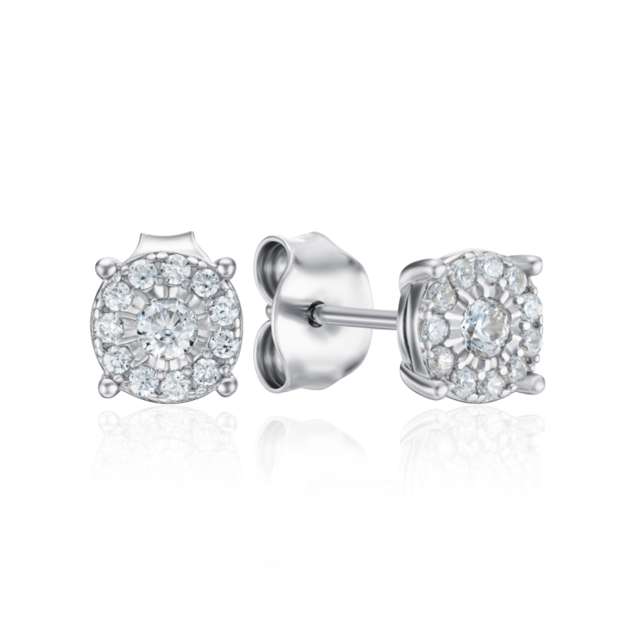 Серебряные пуссеты с фианитами. Артикул SZDE00339-E/12/1