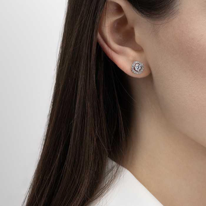 Серебряные пуссеты с фианитами. Артикул SZDE00392-E/12/1