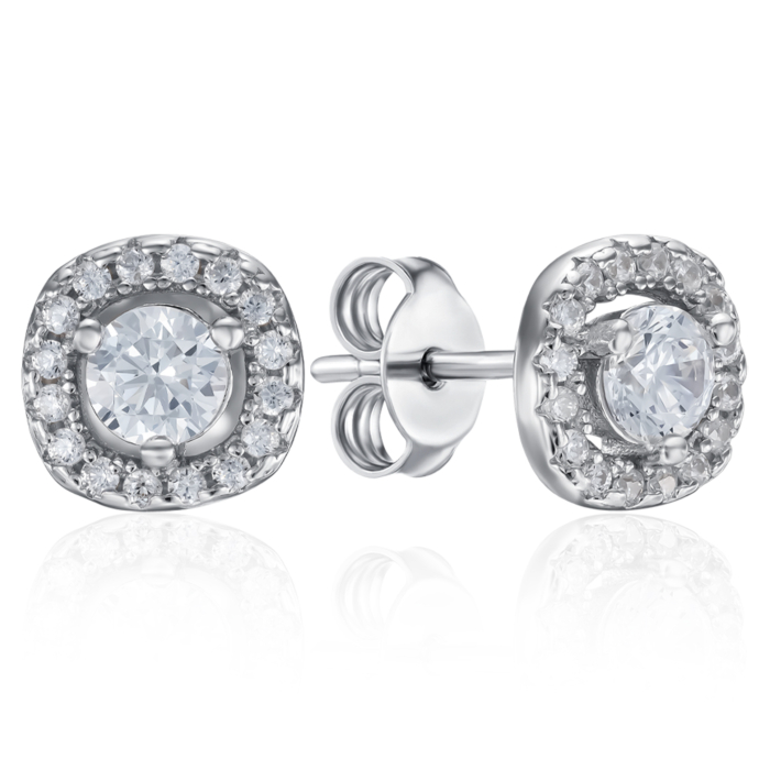 Серебряные пуссеты с фианитами. Артикул SZDE00392-E/12/1